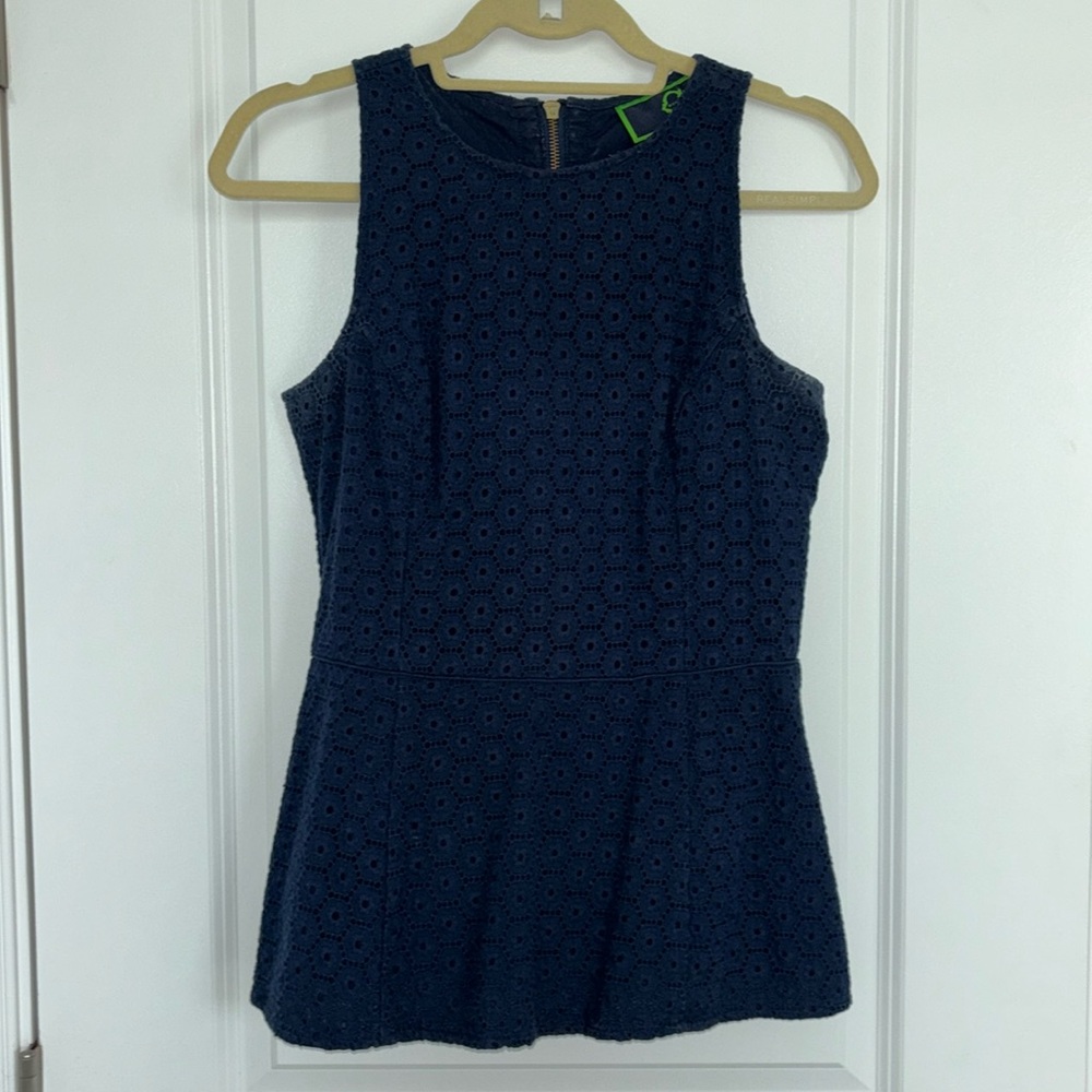 Blue Eyelet Peplum Top